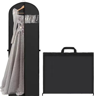 Produktbild von Kleidersack, 180 × 60 cm Faltbare Kleiderhülle, Lange Atmungsaktive Kleidersäcke mit Griffen, Staubdichte Kleidung Schutztasche, Garment Bag für Brautkleider, Abendkleider, Tanzkostüme (Schwarz)