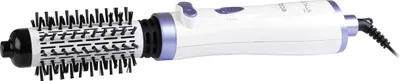 A white and purple hot air brush with a black cord is shown against a white background.