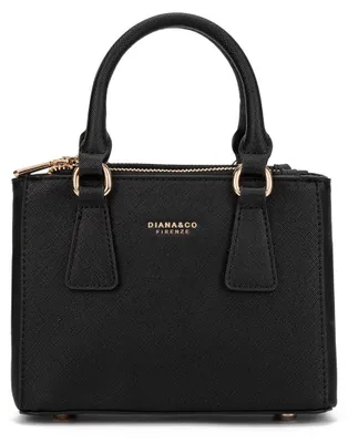 Zdjęcie produktu dla Torebka Ręczna Vegan Leather Diana & Co Firenze Zamek i Regulowana Torba Przez Ramię Black B UNICA 20.5x15x9 cm 720-1PT-BLACK