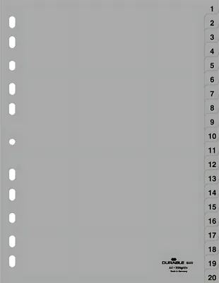 Immagine prodotto di Durable 6522 Indice a 10 numeri - PP, 1 - 20, grigio, A4, 20 fogli