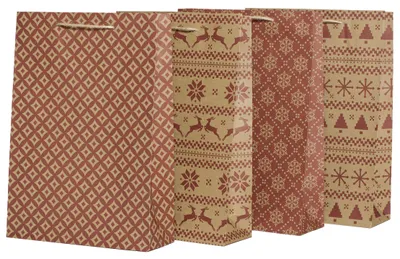 Produktbild von 100% Mosel Geschenktüten Weihnachten, Natur/Rot, 12 Stück (25 x 34 x 8 cm)