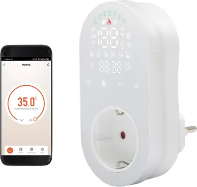 Produktbild von WiFi-Digital-Thermostat-Ausgangsstecker 16A-Steckdose Tuya-App Sprachsteuerungsbuchse Temperaturregler 5 + 1 + 1 Sechs Perioden & Heiz- und Kuehlmodus mit Touch-Taste LED-Bildschirm fuer Heizluefter Heizkoerper AC-Klimaanlage Home Shopping Malls Industrial Places Company