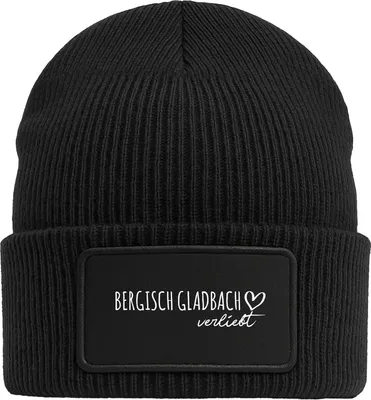 Produktbild von Huuraa Beanie Bergisch Gladbach verliebt Black doppellagige Polyacryl Mütze mit Patch Geschenkidee