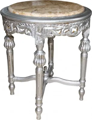 Produktbild von Casa Padrino Barock Beistelltisch mit Marmorplatte Rund Silber 52 x 45 cm Antik Stil - Telefon Blumen Tisch