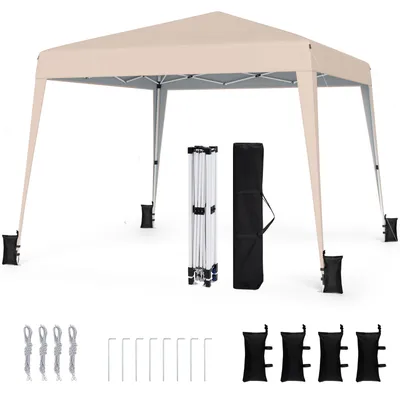 Produktbild von KOMFOTTEU 3x3m Pavillon faltbar, Pop up Gartenpavillon mit Sonnenschutz, Metallrahmen, 4 Sandsäcken, Windseilen, Heringen, Tragetasche, höhenverstellbares Partyzelt für Picknicks, Partys (Beige)