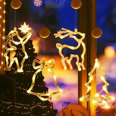 4er-Set LED-Fensterlichter Weihnachten, warmweiß, Timer