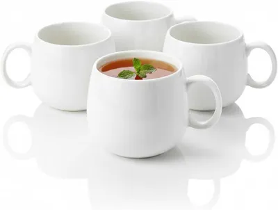Produktbild von Wilmax Tasse 400 ml Porzellan Weiß 4er Set Kaffee Becher WL-993084/A4