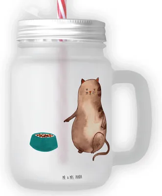 Produktbild von Mr. & Mrs. Panda Glas Katze Fressen - Transparent - Geschenk, Mit Strohhalm, deckel, Mason Jar, Cocktailglas, Becher
