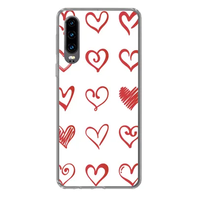Produktbild von MuchoWow® Handyhülle Schutzhülle Hülle für Huawei P30 Eine Illustration mit Herzen in verschiedenen Formen Silikon Softcase Handy Hülle - Kartenbesitzer