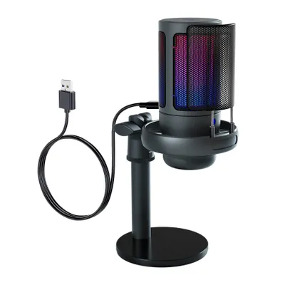 Produktbild von Mikrofon PC Mikrofon Gaming Kondensator mit RGB-Steuerung,USB Mikrofon Stummschalter, Kopfhöreranschluss und tragbarem,leichtem Streaming-Mikrofon-Set