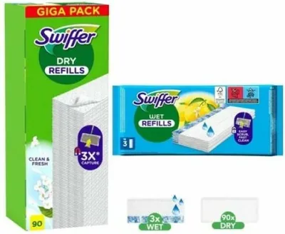 Obrázok produktu pre Handričky na čistenie podlahy Swiffer Wet & Dry 90 suchých + 3 mokré