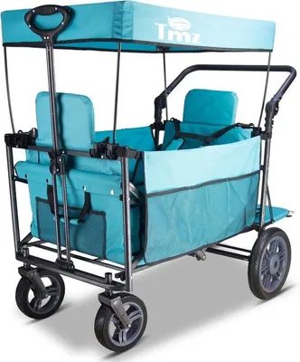 Productafbeelding van Famanu kinderwagen met kap en veiligheidsgordels - Handwagen voor 2 personen