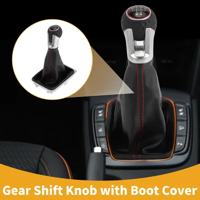 Image de Pommeau levier vitesse manuel 5 vitesses avec couvercle - Pommeau levier vitesses voiture - pour Volkswagen Golf MK7 GTI GTD 2013-2018 plastique simili cuir noir rouge - 1 pièce
