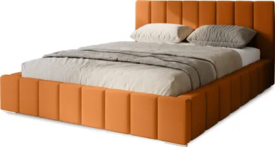Produktbild von Polsterbett Menos 140x200 cm, Bett mit Kopfteil, Doppelbett mit Bettkasten und Lattenrost aus Holz, Velourstoff: Gelb