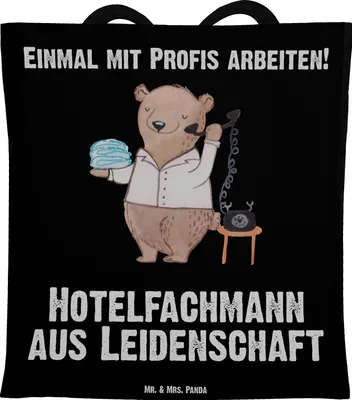 Produktbild von Mr. & Mrs. Panda Shopping Tasche Hotelfachmann Leidenschaft - Schwarz - Geschenk, Ausbildung, Witzig, Schultasche, Hotelkaufmann, Uni, Jutebeutel, Spruch, Tote Bag