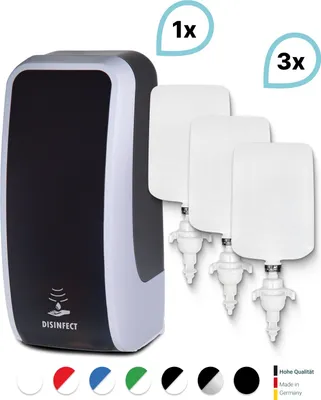 Produktbild von SET: Desinfektionsspender SENSOR, berührungslos Blanc Cosmos + 3x 1-L Haut- und Händedesinfektion - PRODUKTSET : Farbe - Silber / Schwarz Farbe: Silber / Schwarz
