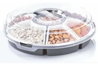 Immagine prodotto di Set da portata Piatto da portata Ciotola per snack 6 scomparti Coperchio Maniglia Ø33xH9cm