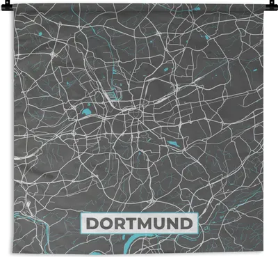 Produktbild von MuchoWow® Wandteppich Wandbehang Karte - Dortmund - Blau - Stadtplan - Deutschland 150x150 cm Tapisserie Dekoration Wandtuch - Wohnaccessoires - Modernes