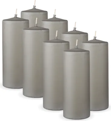 Zdjęcie produktu dla HS Candle świece filarowe 8-pak "Jasnoszary", rozmiar Ø7 x 16 cm, świece woskowe o długim czasie palenia do 50 godzin - bezzapachowe świece filarowe - wiele kolorów/rozmiarów