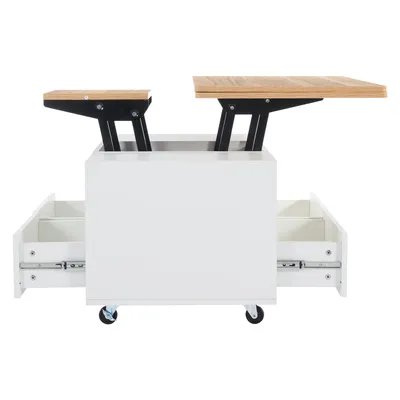 Produktbild von Merax Couchtisch höhenverstellbar mit Klappfunktion und 4 Schubladen, Wohnzimmertisch mit Hydraulikfunktion, Beistelltisch mit Rollen, Walnuss