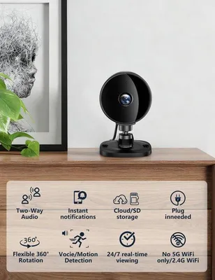 Productafbeelding van Beveiligingscamera Binnen, 1080P FHD WiFi Bewakingscamera voor Baby/Huisdier met AI Bewegingsdetectie, Nachtzicht, 2-weg Audio, App-bediening, Werkt met &