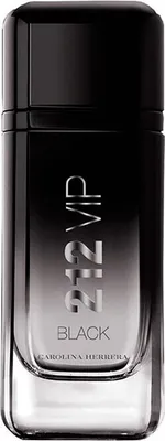 A black and gradient perfume bottle with text on it.