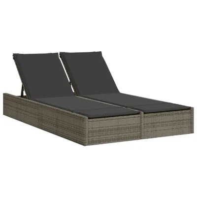 Produktbild von vidaXL Doppel-Sonnenliege mit Kissen Grau Poly Rattan