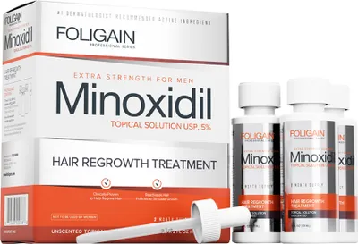 Produktbild von Haarwuchsmittel, Foligain, Minoxidil 5%, inkl. Pipette, 3x 60ml