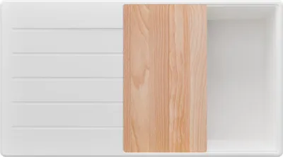 Produktbild von PRIMAGRAN Spülbecken Weiß 90x50cm, Granitspüle 1 Becken + Ablauf-Set + Schneidebrett, Küchenspüle ab 60er Unterschrank - Kopenhagen
