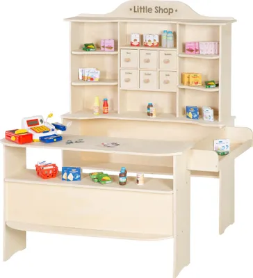 Produktbild von roba Kaufladen, großer Kaufmannsladen, inkl. Zubehör, natur, 6 Schubladen, Theke & Seitentheke