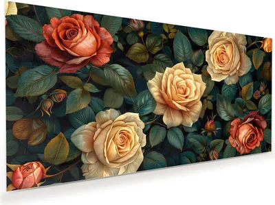 Produktbild von Glasbild 110x55cm in XXL für Wohnzimmer, Schlafzimmer Motiv Rosenmuster Blumen