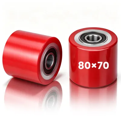 Produktbild von 2 Stück Hubwagenrollen Polyurethan 80 x 70 mm, Achse 20 mm inkl. Kugellager Rollen für Hubwagen Ersatzrollen, Max. Belastung 1200 KG