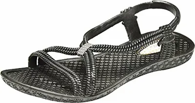 Produktbild von Damen Zehentrenner Sandalen Schwarz, offenes Schuhwerk mit Riemen und texturierter Fußsohle