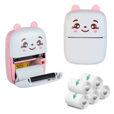 Produktbild von Extralink Set Thermodrucker EPP-001 Rosa + Selbstklebendes Thermopapier 5 Rollen