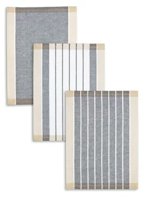 3-er Pack Jacquard Geschirrtuch Halbleinen TRIOLINO Streifen sortiert 50 x 70 cm Schwarz