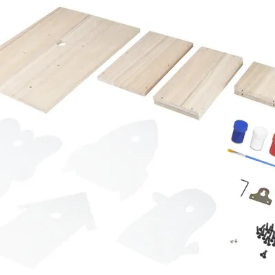 Produktbild von Nistkasten-Bausatz zum Aussägen & Bemalen, B 31,5 x H 38,5 cm, Ø 28 mm Einflugloch für Meisen