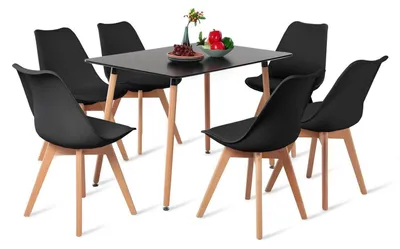 Productafbeelding van Eetkamer set, rechthoekige eettafel met 6 stoelen, keukentafel, houten tafel, zwart
