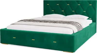 Produktbild von Polsterbett Golden Premium 180x200 cm, Bett mit Kopfteil, Doppelbett mit Bettkasten und Lattenrost aus Holz, Velourstoff:  Grün