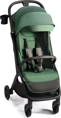A green Kinderkraft NUBI 2 stroller is shown against a white background.