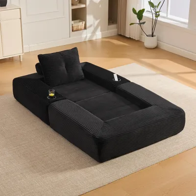 Produktbild von MODFU Relaxsessel mit Rückenkissen,Seitentaschen und Getränkehalter,1-Sitzer-Sofa Cord,Modulares Sofa mit Armlehnen abnehmbar,für Schlafsofa,Schwarz