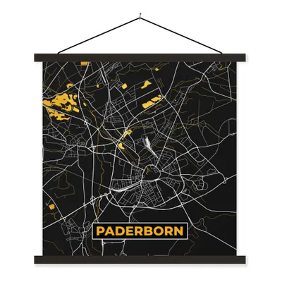 Produktbild von MuchoWow® Textilposter Stadtplan - Karte - Paderborn - Gold - Deutschland - Karte 120x120 cm mit schwarzem Rahmen - Aufhängungsset