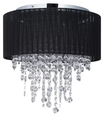 Productafbeelding van Relaxdays Plafondlamp met kristallen details, lampenkap van organza, G9-fitting, 5-lichts plafondlamp, 39x40cm, zwart/zilver