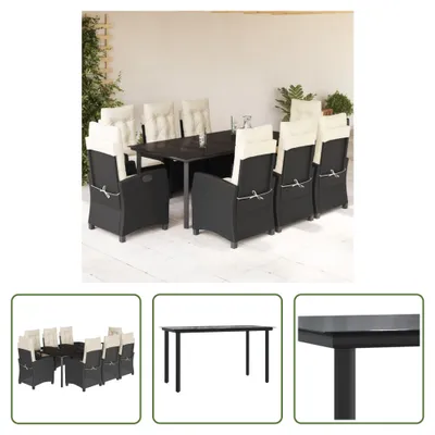 Produktbild von The Living Store 9-tlg. Garten-Essgruppe mit Kissen Schwarz Poly Rattan