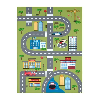 Produktbild von TT Home Kinder-Teppich, Spielteppich Für Kinderzimmer Mit Straßen-Muster Und Autos, Grün Größe 240x340 cm