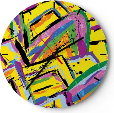 Produktbild von Wanduhr - Rund - Glasuhr - Abstraktion modern - 30x30cm - Schleichendes Uhrwerk - Lautlos - zum Aufhängen bereit - Dekoration Modern - Wanddekoration aus Glas - C3AR30x30-4111