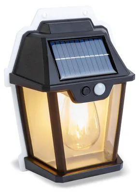 Produktbild von Ländliche hängende Gartenlaterne mit LED-Glühbirnenlampe Solar – Solarlaterne – Außenwandlampe – Warmweiß – Bewegungssensor