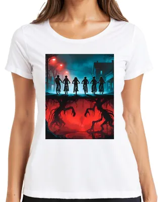 Immagine prodotto di Maglietta da donna Upside Down Kids Bikes Horror 80s Retro Mystery Hawkins, bianco, L