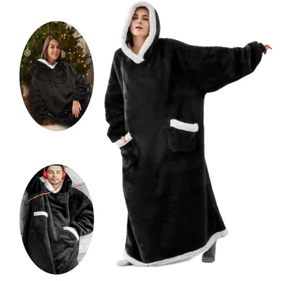 Produktbild von Flauschiger Decken-Hoodie mit Kapuze und Ärmeln, warme tragbare Decke zum Entspannen auf Sofa & Bett, Wearable Blanket, 1,8 m