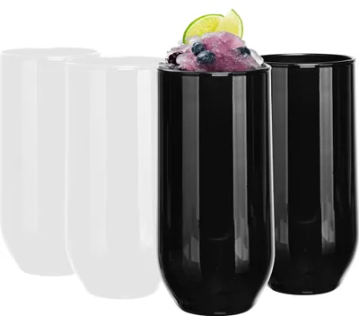 Image de GLASMARK® Verres Black&White, coffret de 4, 400 ml (capacité maximale : 420 ml). 4 verres à long drink transparents, idéaux pour les jus, les cocktails et autres boissons, parfaits pour les fêtes. Verres à jus