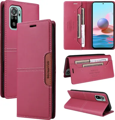 Obrázek produktu pro Pouzdro pro Xiaomi Redmi Note 10s/Note 10 4G, kožené flipové peněženkové pouzdro s přihrádkou na karty a stojánkem Červený